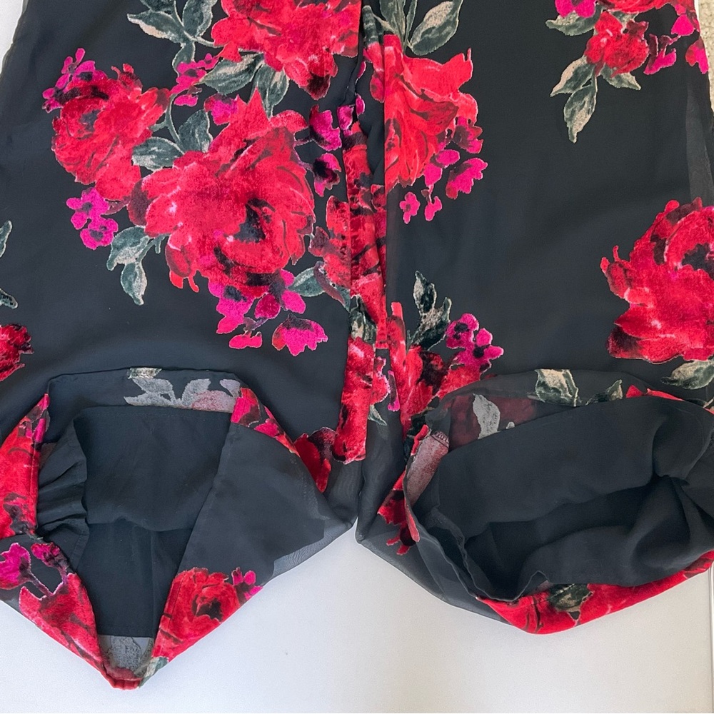 Anthropologie Ett:twa Black Velvet Floral Jumpsuit Wide Leg XS - Picture 9 of 13